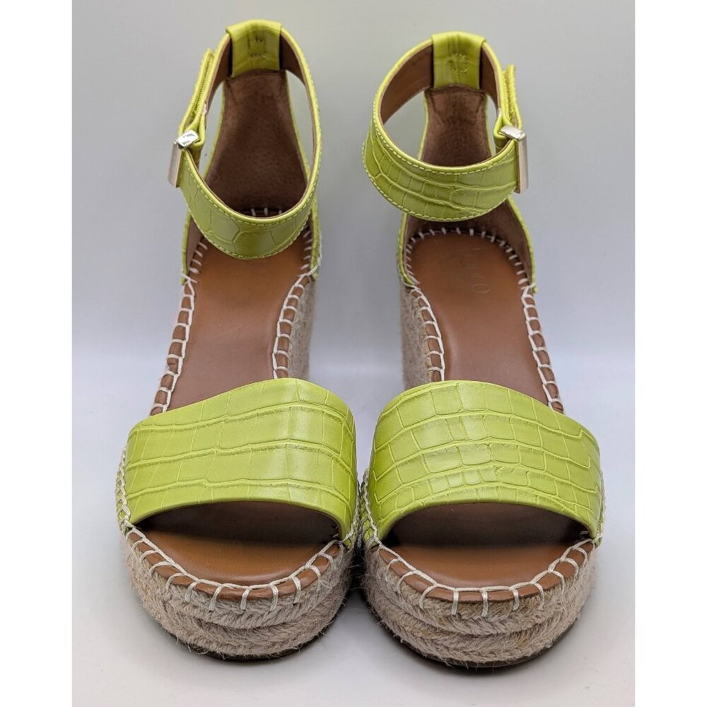 Franco Sarto Lime Green Croc-Embossed Espadrille Wedge Sandals - Picture 3 of 7